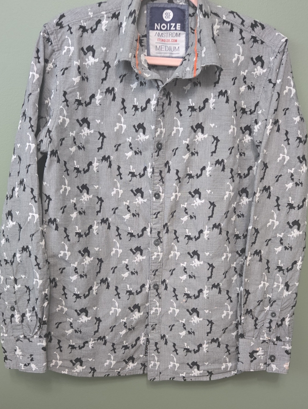 Noize Grey Button-Down Shirt with Black & White Print